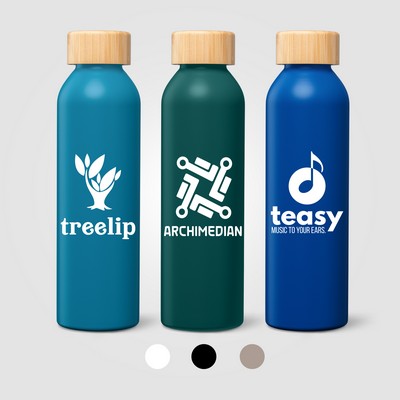 Eden Recycled Stainless Steel Bamboo Lid Water Bottle - 20 oz. - Silkscreen